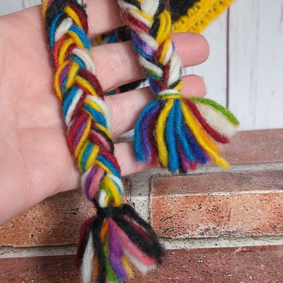 Colorful Knit Wool Chullo Peruvian Beanie Earflap Hat Made in Nepal Braided Ties main image 12